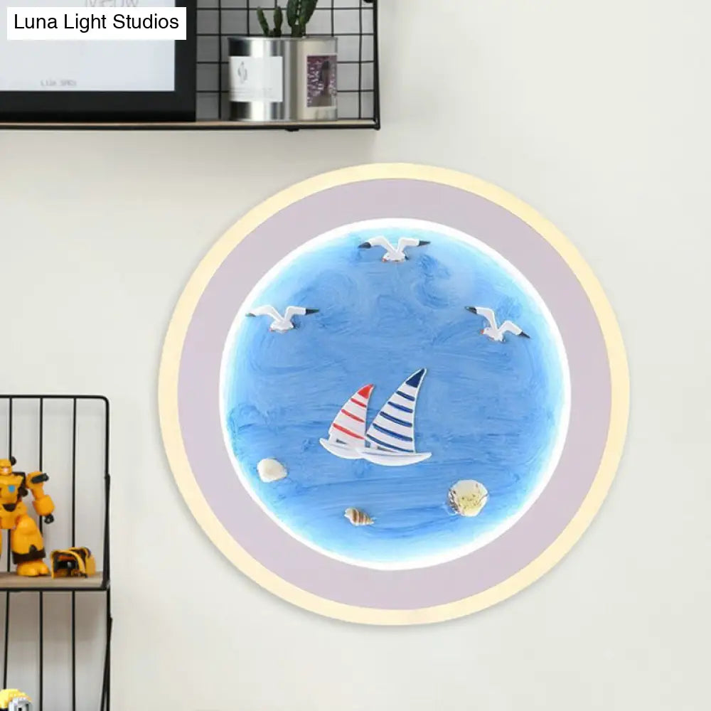 DecorBites™ DecorBites™ Nautical Striped Sailing Ship LED Wall Lamp for Kids Room in Blue