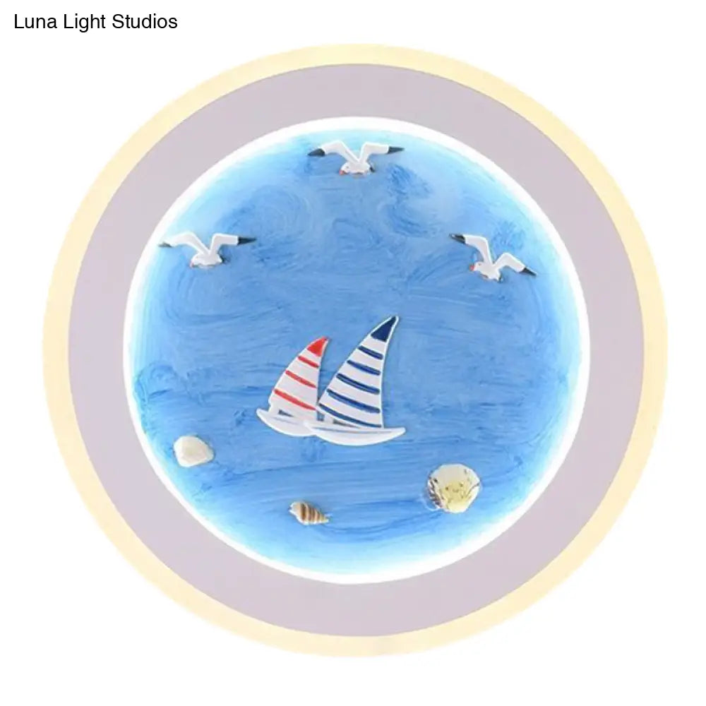 DecorBites™ DecorBites™ Nautical Striped Sailing Ship LED Wall Lamp for Kids Room in Blue