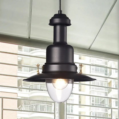 Nautical Style Flat Shade Pendant Lamp - 1 Light Metallic Suspended Light, Black/White Finish for Kitchen