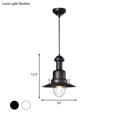 Nautical Style Flat Shade Pendant Lamp - 1 Light Metallic Suspended Light, Black/White Finish for Kitchen