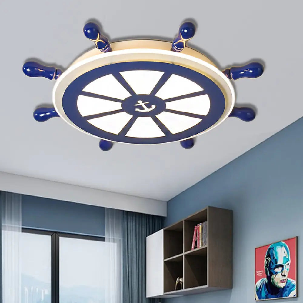 Lámpara de techo LED empotrada DecorBites™ de estilo náutico: diseño de timón en azul para comedor