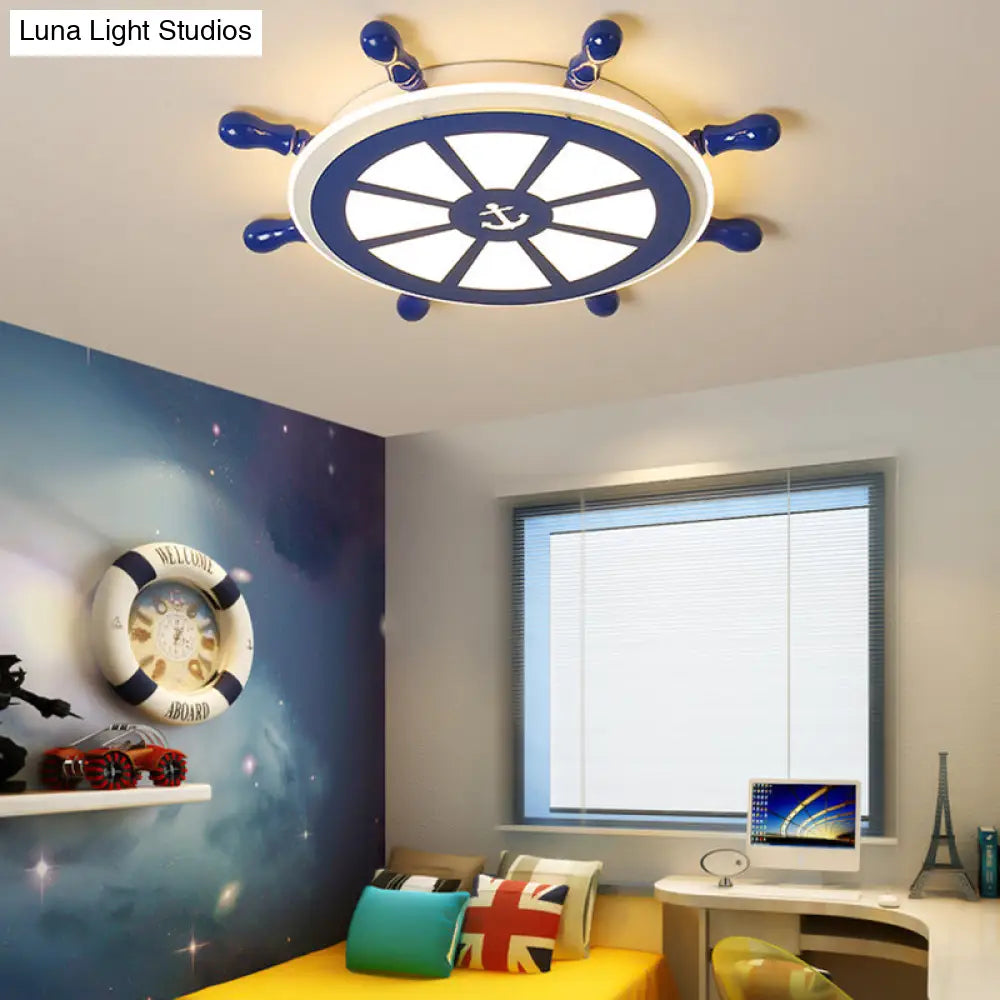 Lámpara de techo LED empotrada DecorBites™ de estilo náutico: diseño de timón en azul para comedor