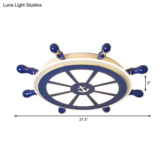 DecorBites™ DecorBites™ Nautical-Style Flush Mount LED Ceiling Lamp: Rudder Design in Blue for Dining Room