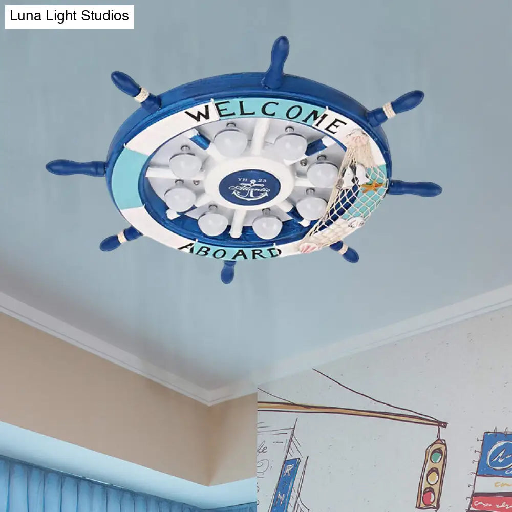 DecorBites™ DecorBites™ Nautical Style Flush Mount Light with Rudder Shape - 8 Lights Metal Ceiling Lamp for Nursing Room