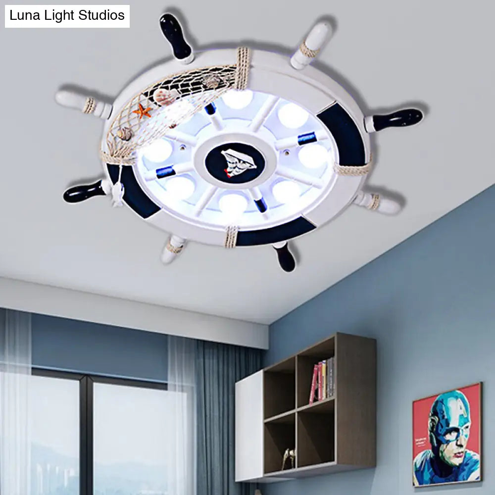 DecorBites™ DecorBites™ Nautical Style Flush Mount Light with Rudder Shape - 8 Lights Metal Ceiling Lamp for Nursing Room