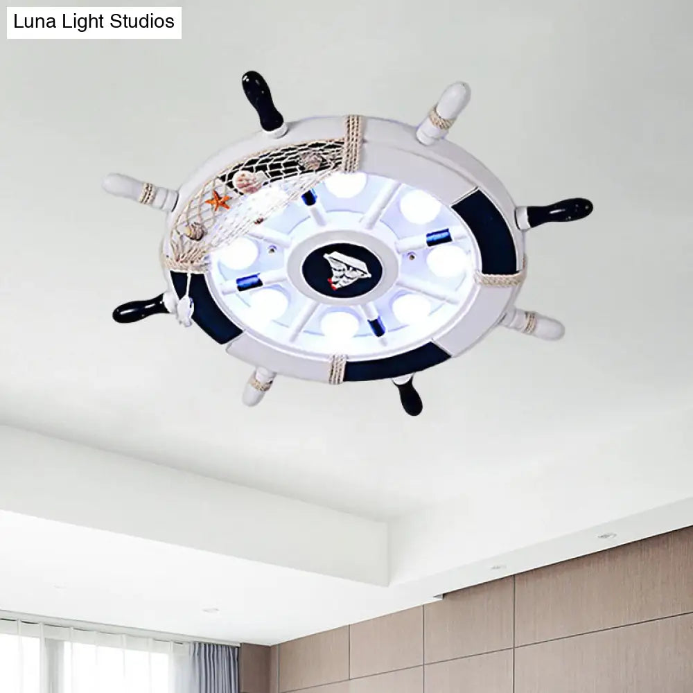 DecorBites™ DecorBites™ Nautical Style Flush Mount Light with Rudder Shape - 8 Lights Metal Ceiling Lamp for Nursing Room