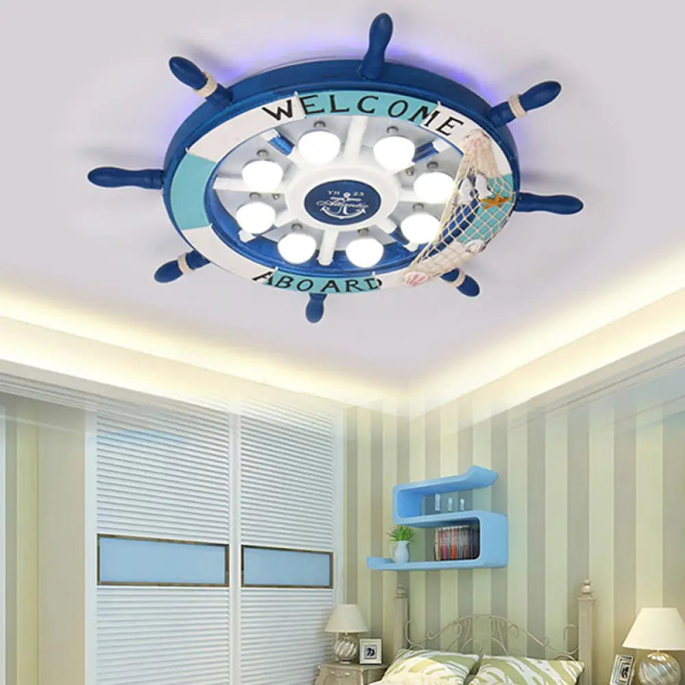 DecorBites™ DecorBites™ Nautical Style Flush Mount Light with Rudder Shape - 8 Lights Metal Ceiling Lamp for Nursing Room