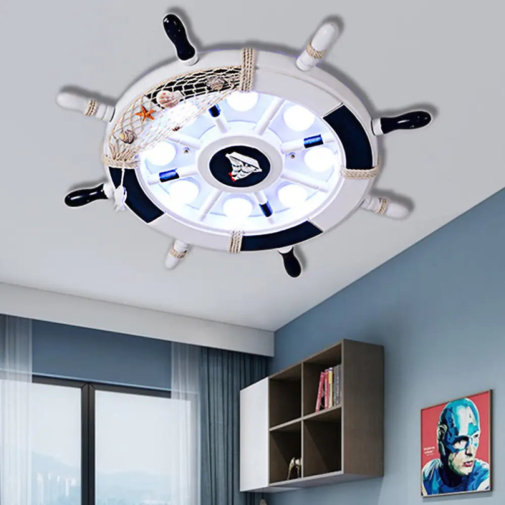 DecorBites™ DecorBites™ Nautical Style Flush Mount Light with Rudder Shape - 8 Lights Metal Ceiling Lamp for Nursing Room