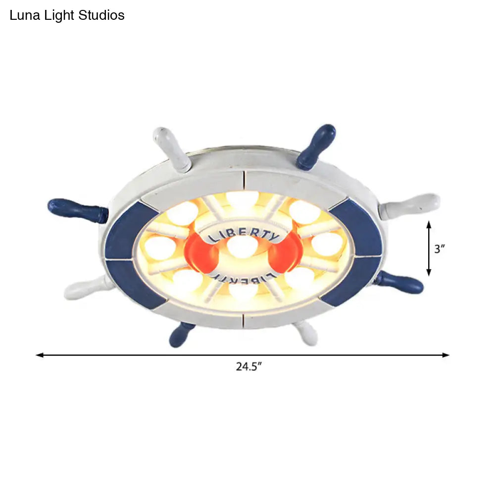 DecorBites™ DecorBites™ Nautical Style LED Blue Flush Ceiling Light with Rudder Wood Shade