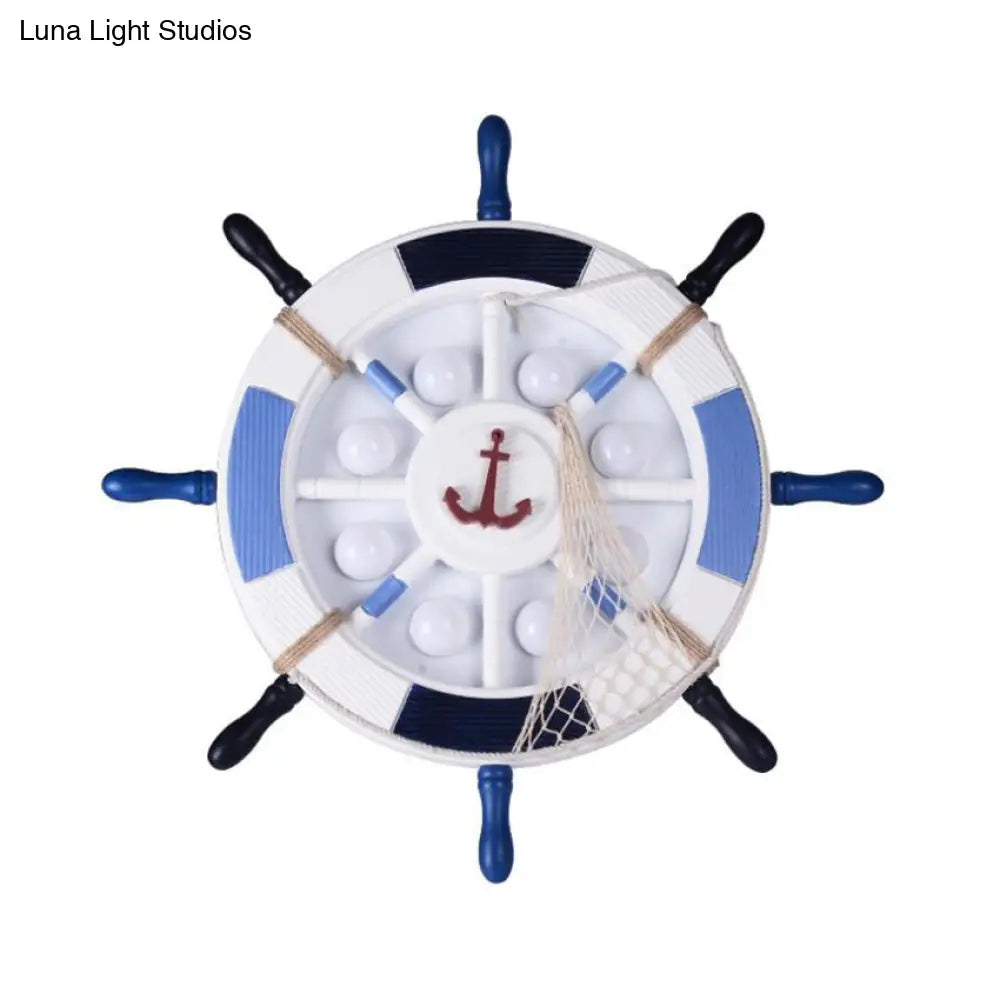 DecorBites™ DecorBites™ Nautical Style LED Blue Flush Ceiling Light with Rudder Wood Shade