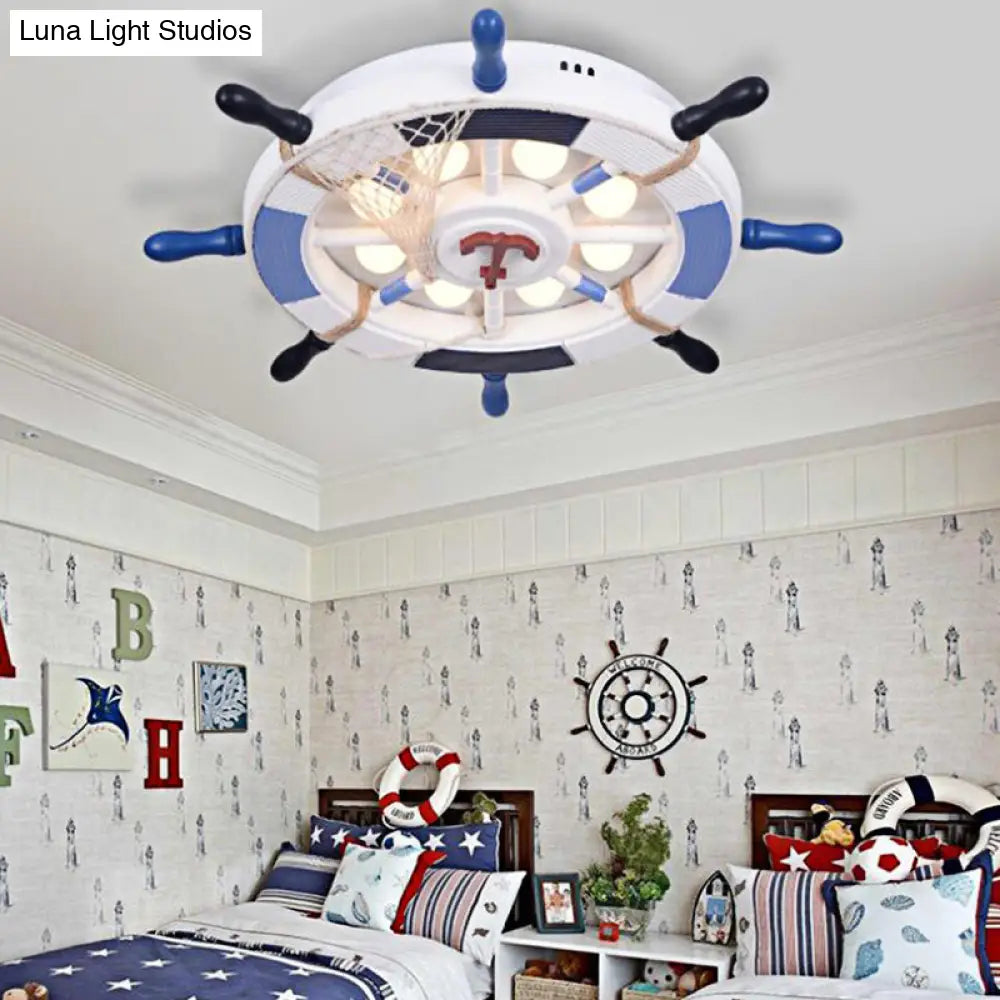 DecorBites™ DecorBites™ Nautical Style LED Blue Flush Ceiling Light with Rudder Wood Shade