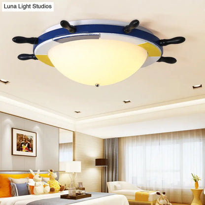 DecorBites™ DecorBites™ Nautical Style LED Wood Shade Flush Mount Ceiling Light - Blue Finish Dome/Rudder Design