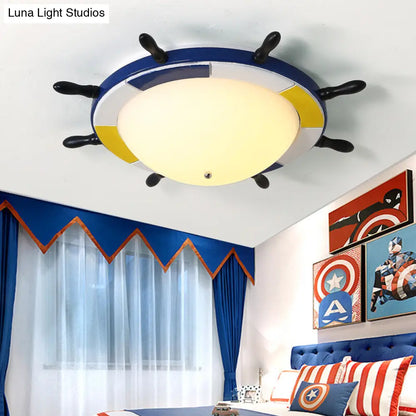 DecorBites™ DecorBites™ Nautical Style LED Wood Shade Flush Mount Ceiling Light - Blue Finish Dome/Rudder Design
