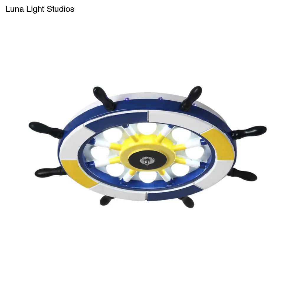 DecorBites™ DecorBites™ Nautical Style LED Wood Shade Flush Mount Ceiling Light - Blue Finish Dome/Rudder Design