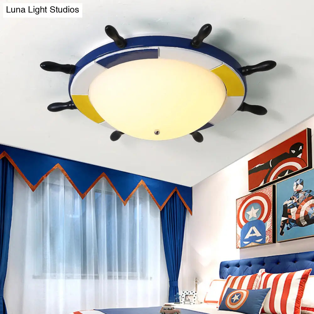 DecorBites™ DecorBites™ Nautical Style LED Wood Shade Flush Mount Ceiling Light - Blue Finish Dome/Rudder Design