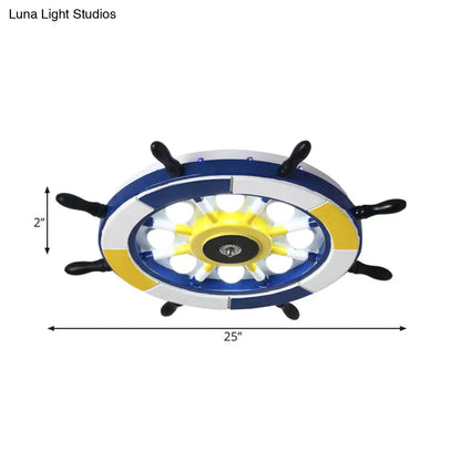 DecorBites™ DecorBites™ Nautical Style LED Wood Shade Flush Mount Ceiling Light - Blue Finish Dome/Rudder Design