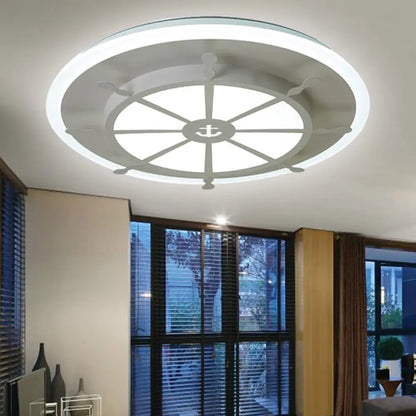DecorBites™ DecorBites™ Nautical Style Metal Compass Flush Mount Ceiling Lamp in White Finish for Dining Room