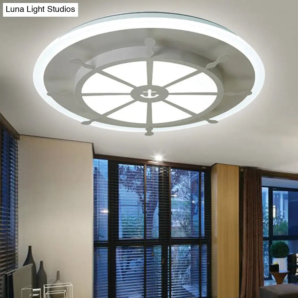 DecorBites™ DecorBites™ Nautical Style Metal Compass Flush Mount Ceiling Lamp in White Finish for Dining Room