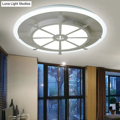 DecorBites™ DecorBites™ Nautical Style Metal Compass Flush Mount Ceiling Lamp in White Finish for Dining Room