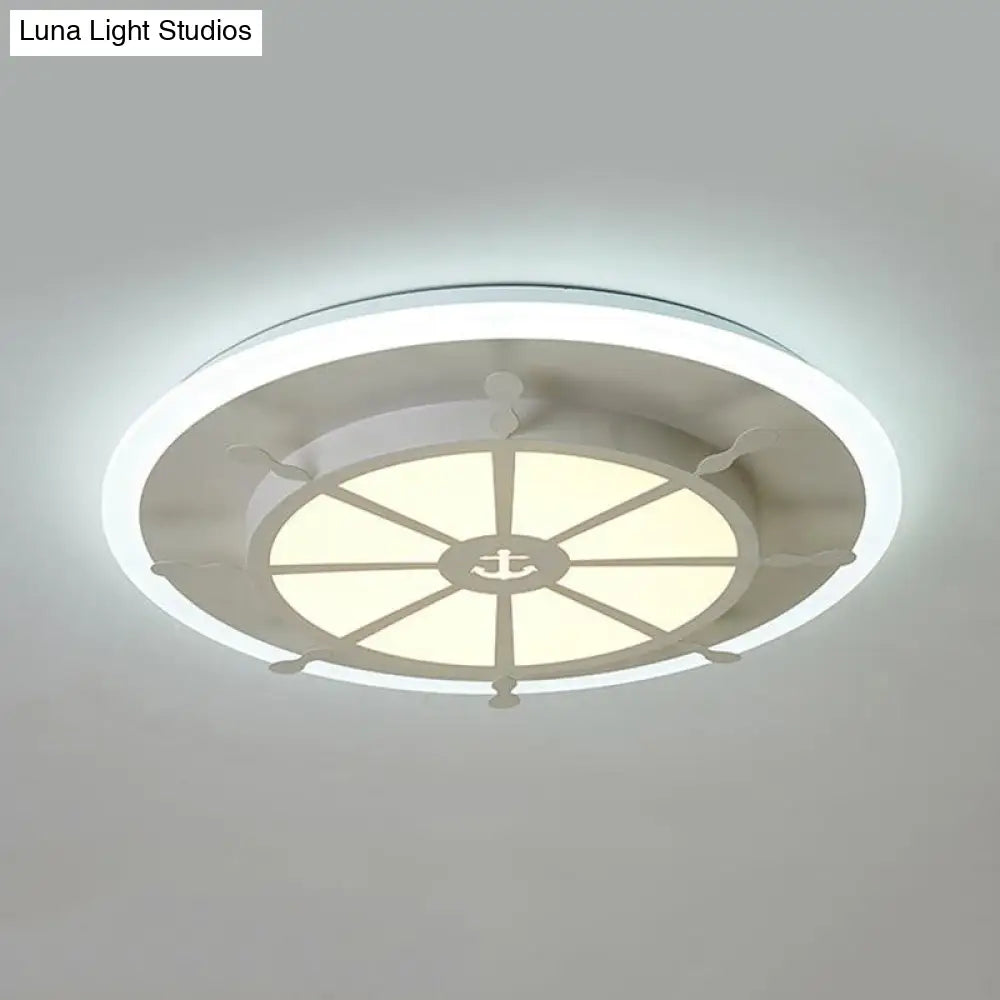 DecorBites™ DecorBites™ Nautical Style Metal Compass Flush Mount Ceiling Lamp in White Finish for Dining Room