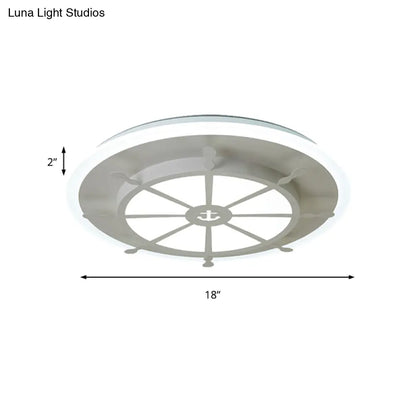 DecorBites™ DecorBites™ Nautical Style Metal Compass Flush Mount Ceiling Lamp in White Finish for Dining Room