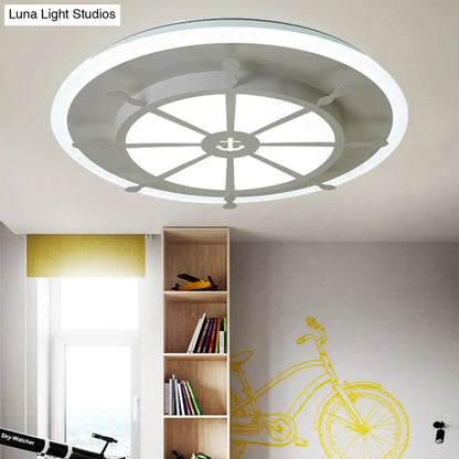 DecorBites™ DecorBites™ Nautical Style Metal Compass Flush Mount Ceiling Lamp in White Finish for Dining Room