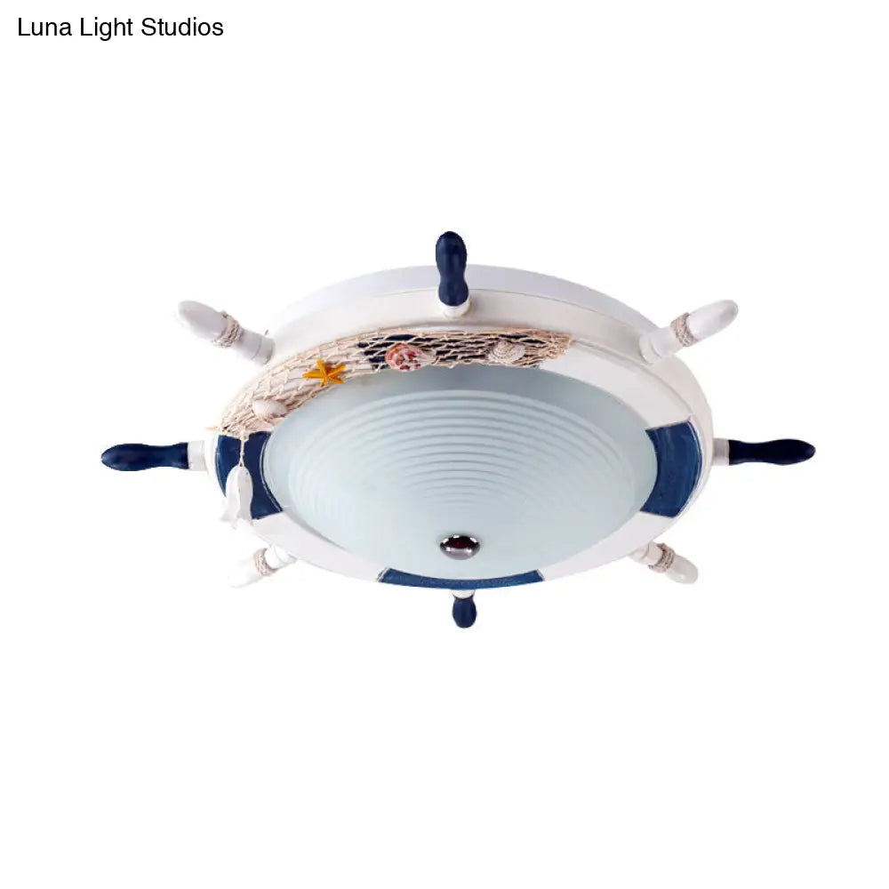 DecorBites™ DecorBites™ Nautical Style Metal Flush Light for Game Room - White Rudder Ceiling Mount