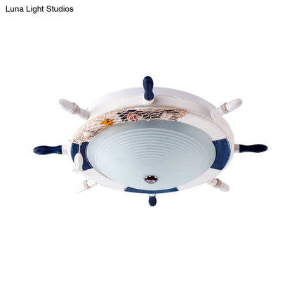 DecorBites™ DecorBites™ Nautical Style Metal Flush Light for Game Room - White Rudder Ceiling Mount