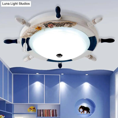 DecorBites™ DecorBites™ Nautical Style Metal Flush Light for Game Room - White Rudder Ceiling Mount