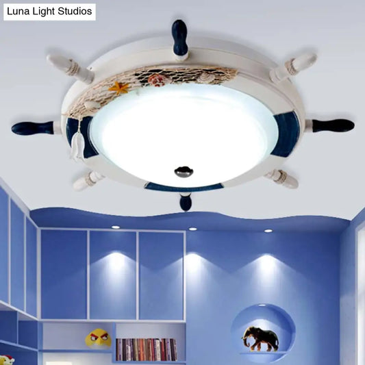 DecorBites™ DecorBites™ Nautical Style Metal Flush Light for Game Room - White Rudder Ceiling Mount