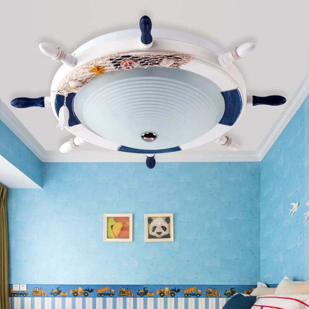 DecorBites™ DecorBites™ Nautical Style Metal Flush Light for Game Room - White Rudder Ceiling Mount