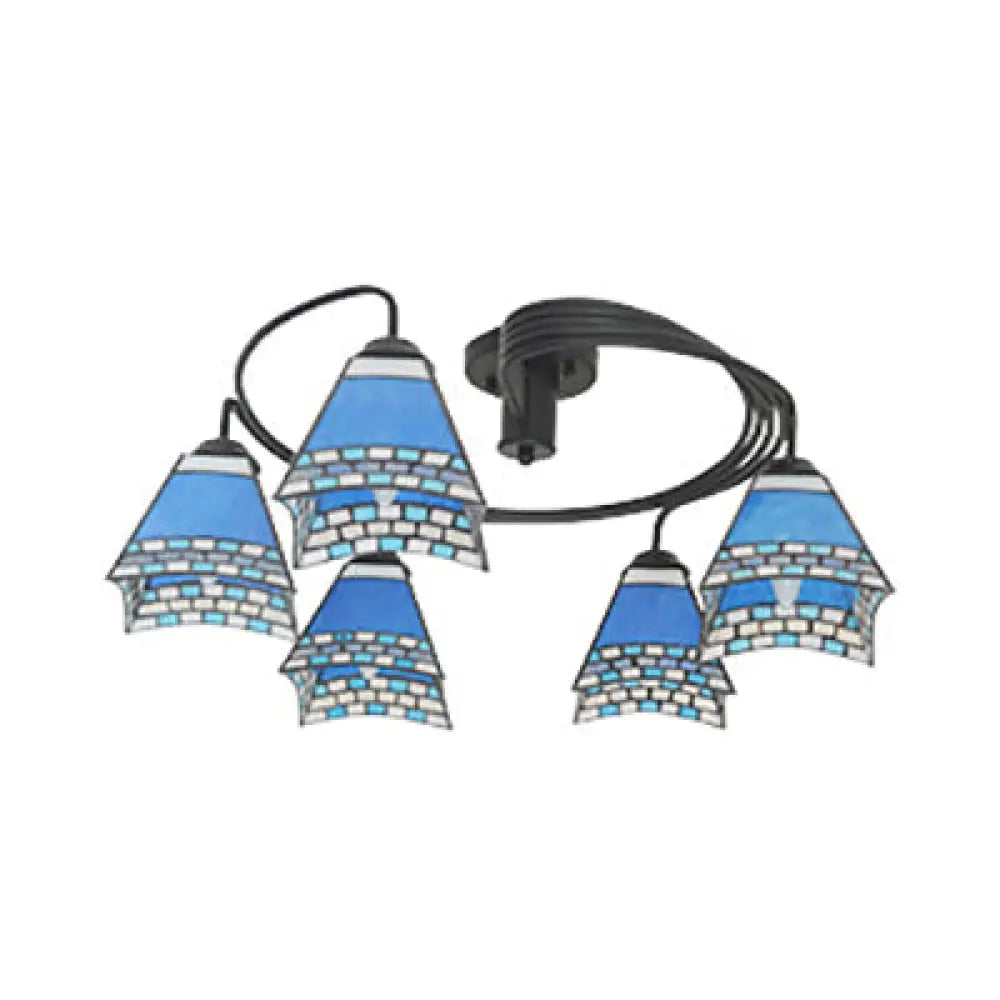 Lámpara de techo semiempotrada DecorBites™ de estilo náutico con pantalla de vitral - Diseño náutico, mediterráneo y barroco - 3/5 luces - Color negro