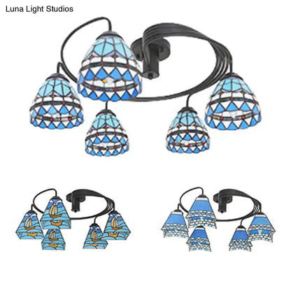 Lámpara de techo semiempotrada DecorBites™ de estilo náutico con pantalla de vitral - Diseño náutico, mediterráneo y barroco - 3/5 luces - Color negro