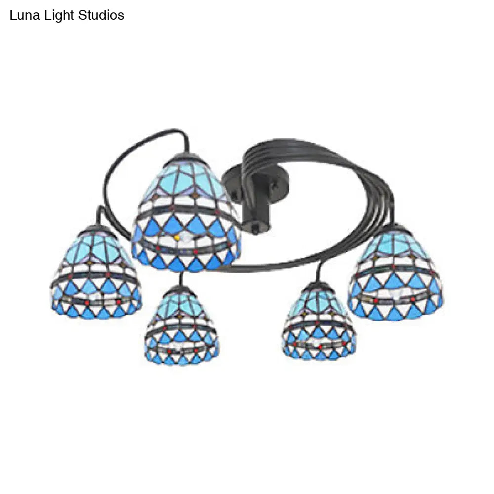 Lámpara de techo semiempotrada DecorBites™ de estilo náutico con pantalla de vitral - Diseño náutico, mediterráneo y barroco - 3/5 luces - Color negro