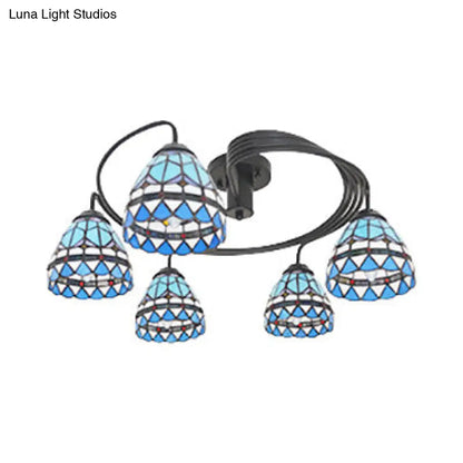 Lámpara de techo semiempotrada DecorBites™ de estilo náutico con pantalla de vitral - Diseño náutico, mediterráneo y barroco - 3/5 luces - Color negro