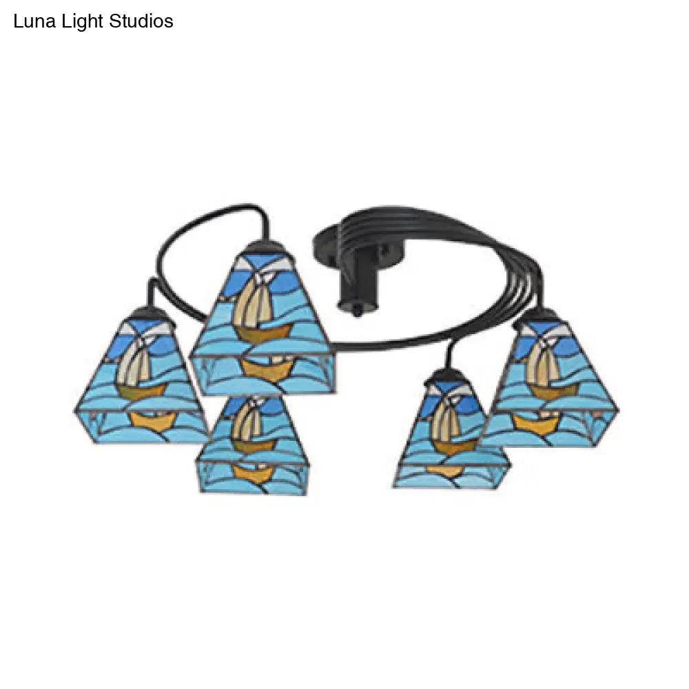 Lámpara de techo semiempotrada DecorBites™ de estilo náutico con pantalla de vitral - Diseño náutico, mediterráneo y barroco - 3/5 luces - Color negro