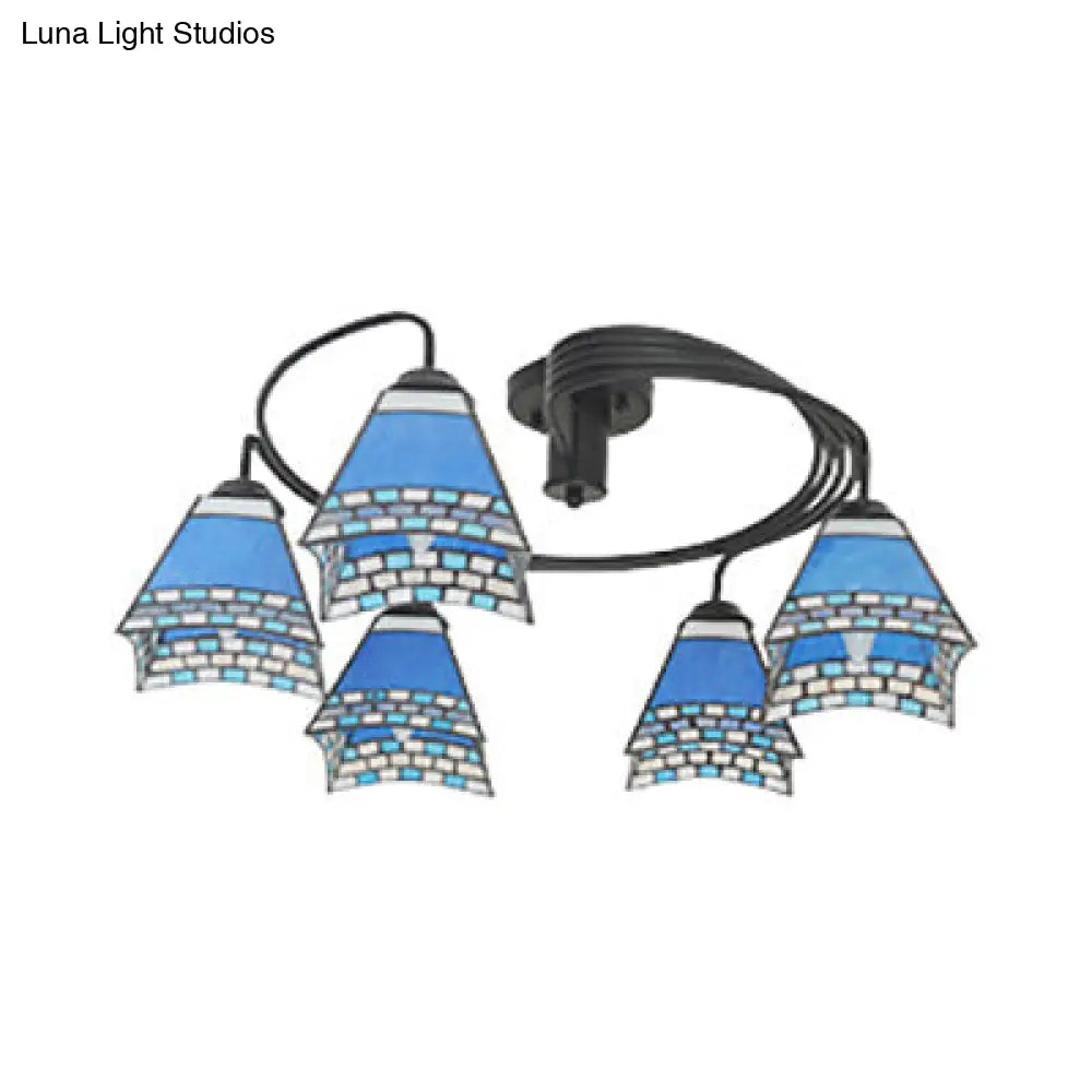 Lámpara de techo semiempotrada DecorBites™ de estilo náutico con pantalla de vitral - Diseño náutico, mediterráneo y barroco - 3/5 luces - Color negro