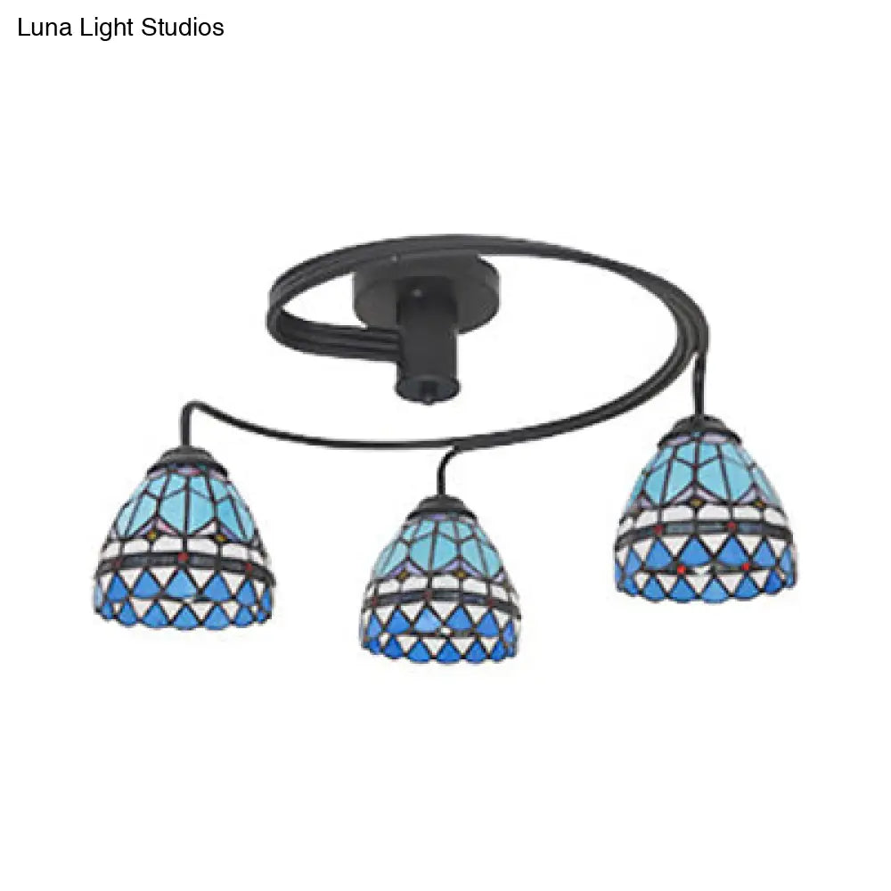 Lámpara de techo semiempotrada DecorBites™ de estilo náutico con pantalla de vitral - Diseño náutico, mediterráneo y barroco - 3/5 luces - Color negro