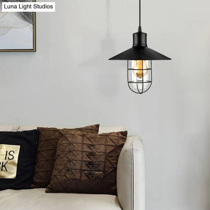 Nautical-Style Wire Guard Pendant Lighting: 10.5"/11"/14.5" Wide, Black Cone Metal Ceiling Light with 1 Bulb