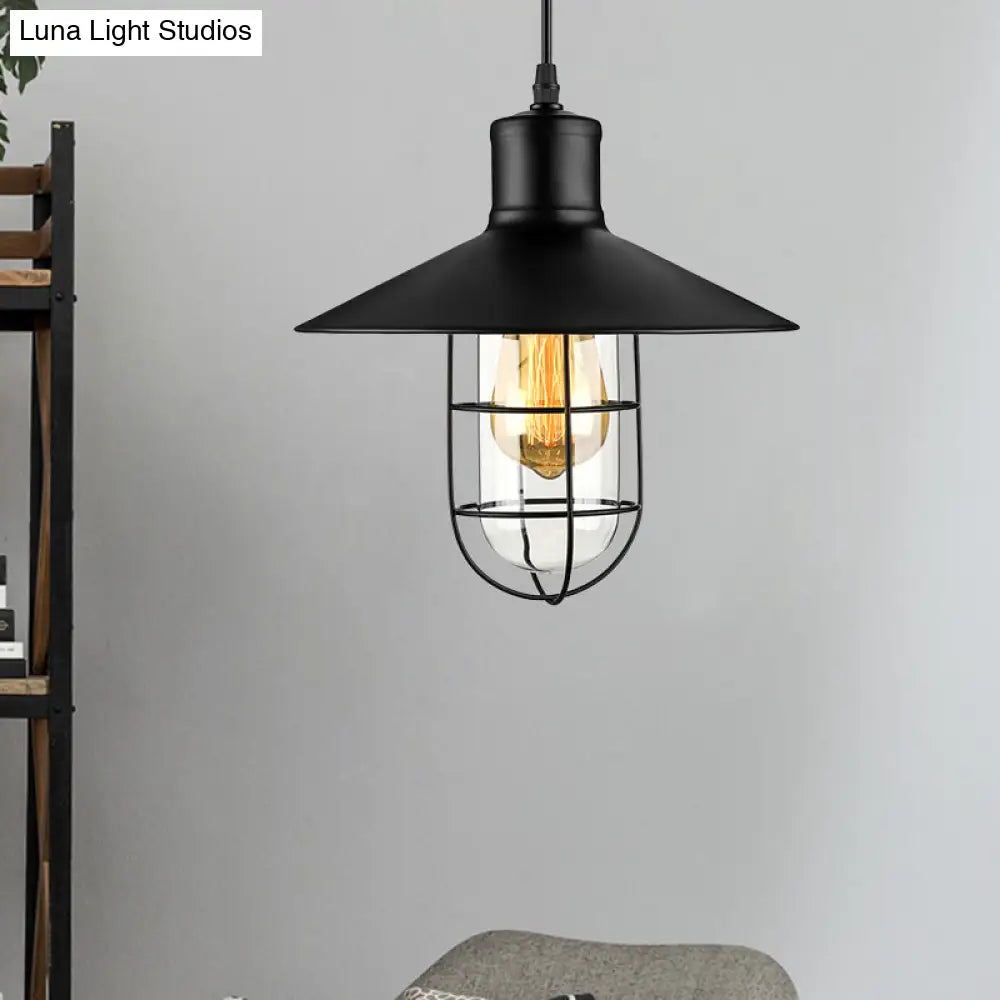 Nautical-Style Wire Guard Pendant Lighting: 10.5"/11"/14.5" Wide, Black Cone Metal Ceiling Light with 1 Bulb