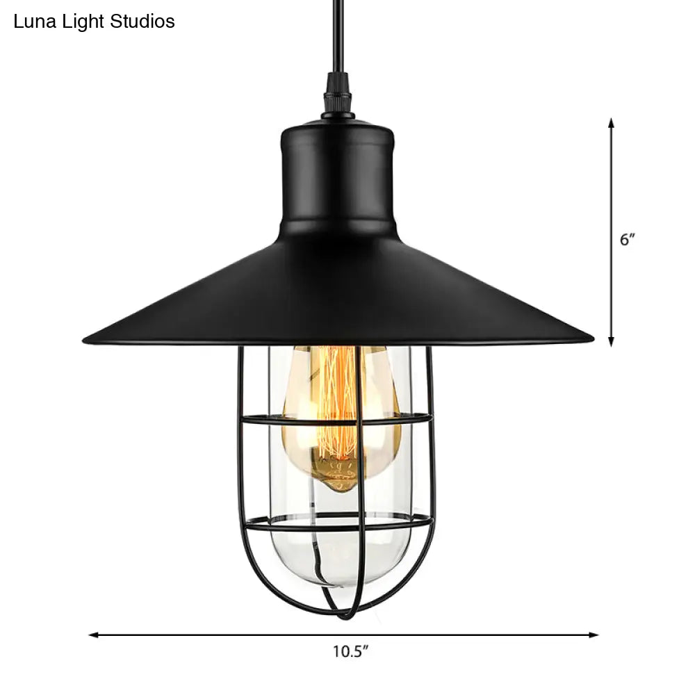 Nautical-Style Wire Guard Pendant Lighting: 10.5"/11"/14.5" Wide, Black Cone Metal Ceiling Light with 1 Bulb