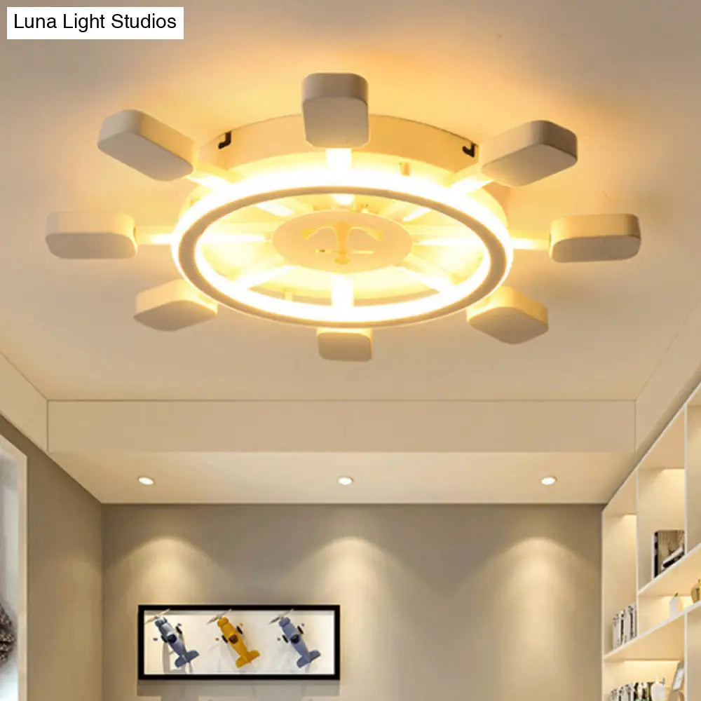 DecorBites™ DecorBites™ Nautical White Flush Ceiling Lamp for Child's Bedroom: Rudder Anchor Design