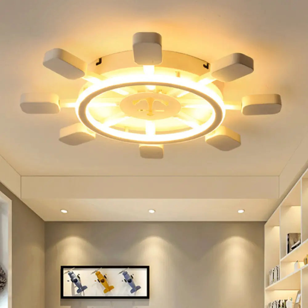 DecorBites™ DecorBites™ Nautical White Flush Ceiling Lamp for Child's Bedroom: Rudder Anchor Design