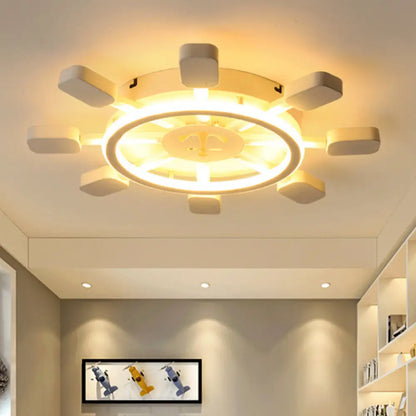 DecorBites™ DecorBites™ Nautical White Flush Ceiling Lamp for Child's Bedroom: Rudder Anchor Design