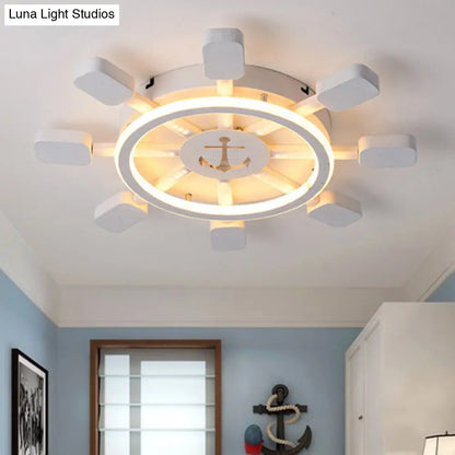 DecorBites™ DecorBites™ Nautical White Flush Ceiling Lamp for Child's Bedroom: Rudder Anchor Design