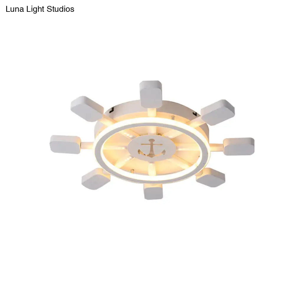 DecorBites™ DecorBites™ Nautical White Flush Ceiling Lamp for Child's Bedroom: Rudder Anchor Design