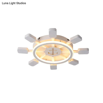 DecorBites™ DecorBites™ Nautical White Flush Ceiling Lamp for Child's Bedroom: Rudder Anchor Design
