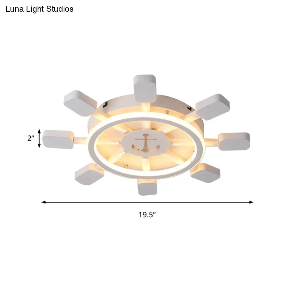 DecorBites™ DecorBites™ Nautical White Flush Ceiling Lamp for Child's Bedroom: Rudder Anchor Design