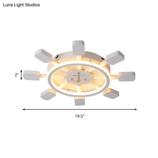 DecorBites™ DecorBites™ Nautical White Flush Ceiling Lamp for Child's Bedroom: Rudder Anchor Design