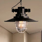 Nautical Wire Cage Restaurant Hanging Lamp with Saucer Shade - Black Ceiling Pendant